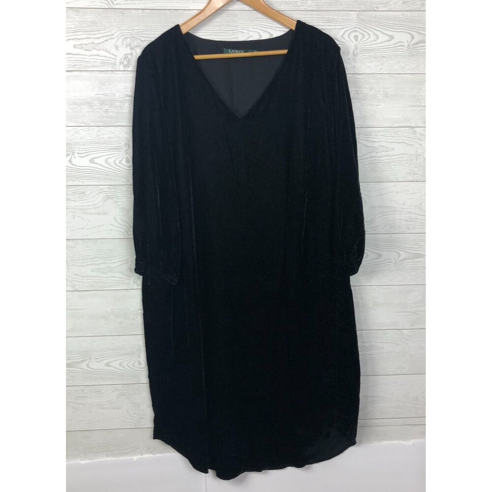 Lauren Ralph Lauren Women's Size 18W Black Velvet Long Sleeve V Neck Dress